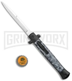 Mago 11" Black Smoke Abyss Italian Stiletto OTF Automatic Knife - Bayo -Featured Knife Shop Mago 11in Black Bayo Italian Stiletto OTF Auto Satin GX 36130 jr bottlecap large