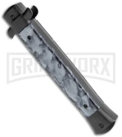 Mago 11" Black Smoke Abyss Italian Stiletto OTF Automatic Knife - Bayo -Featured Knife Shop Mago 11in Black Bayo Italian Stiletto OTF Auto Satin GX 36130 jr side large