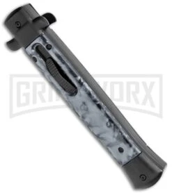 Mago 11" Black Smoke Abyss Italian Stiletto OTF Automatic Knife - Bayo -Featured Knife Shop Mago 11in Black Bayo Italian Stiletto OTF Auto Satin GX 36130 jr spine large