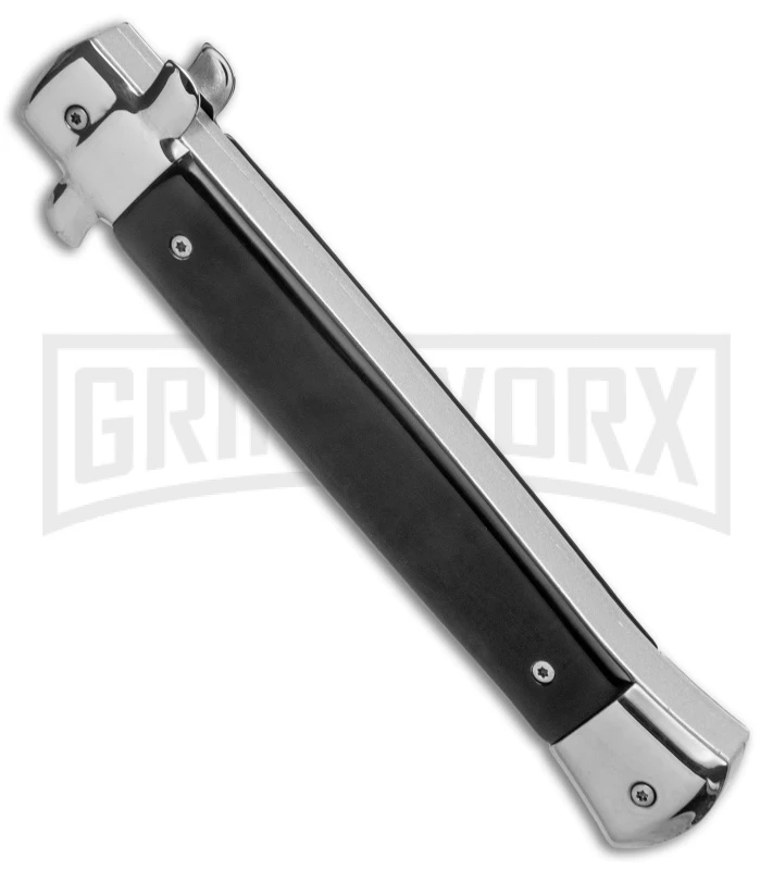 Mago 11" Black Ebony Italian Stiletto OTF Automatic Knife Dagger - Satin Plain 5 Mago 11" Black Ebony Italian Stiletto OTF Automatic Knife Dagger - Satin Plain - Image 3