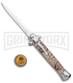 Mago 11" Diamondback Italian Stiletto OTF Automatic Knife - Satin Bayo 11 Mago 11" Diamondback Italian Stiletto OTF Automatic Knife - Satin Bayo -Featured Knife Shop Mago 11in Diamondback Italian Stiletto OTF Auto Satin Bayo GX 37622 jr bottlecap large