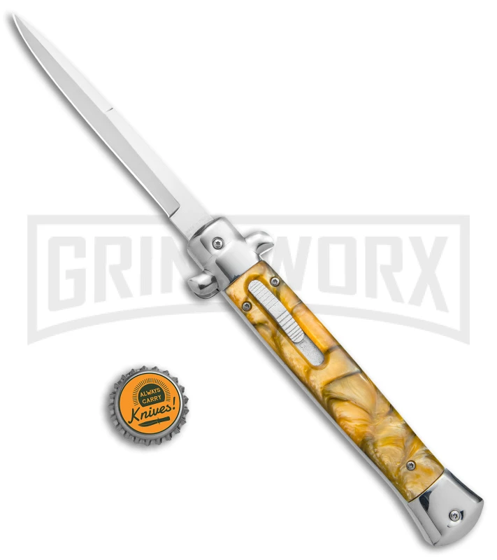 Mago 11" Yellow Acrylic Stiletto OTF Automatic Knife - Satin Bayo W/o Clip 5 Mago 11" Yellow Acrylic Stiletto OTF Automatic Knife - Satin Bayo W/o Clip - Image 4