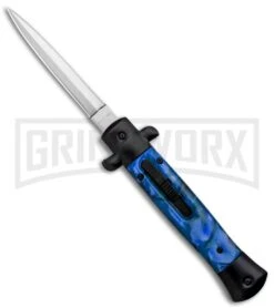 Mago 9" Blue Acrylic Italian Dagger OTF Automatic Knife Flat Grind