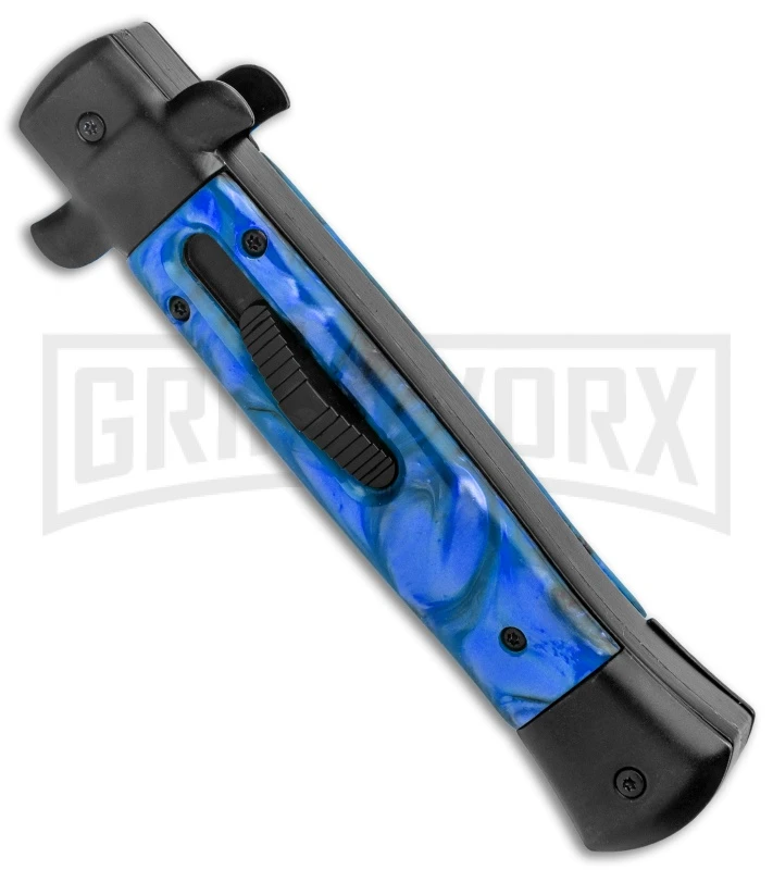 Mago 9" Blue Acrylic Italian Dagger OTF Automatic Knife Flat Grind 4 Mago 9" Blue Acrylic Italian Dagger OTF Automatic Knife Flat Grind - Image 2
