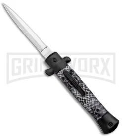 Mago 9" Black Cottonmouth Italian Stiletto OTF Automatic Knife - Satin Dagger