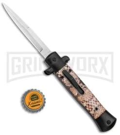 Mago 9" Diamondback Black Italian Stiletto OTF Automatic Knife - Satin Bayo 11 Mago 9" Diamondback Black Italian Stiletto OTF Automatic Knife - Satin Bayo -Featured Knife Shop Mago 9in Diamondback Black Italian Stiletto OTF Auto Satin Plain Bayo GX 37461 jr bottlecap large
