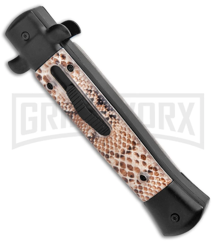 Mago 9" Diamondback Black Italian Stiletto OTF Automatic Knife - Satin Bayo 4 Mago 9" Diamondback Black Italian Stiletto OTF Automatic Knife - Satin Bayo - Image 2