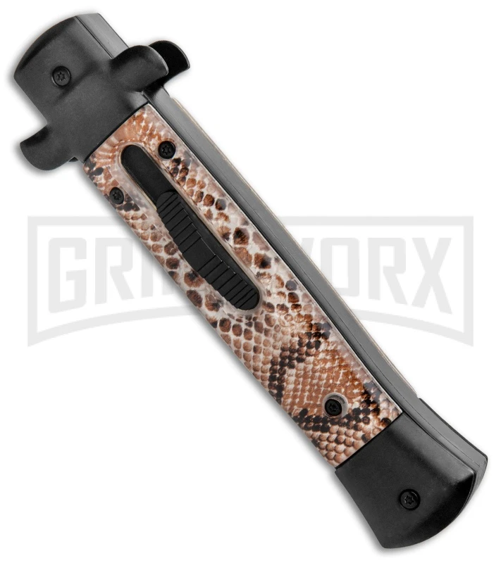 Mago 9" Diamondback Black Italian Stiletto OTF Automatic Knife - Satin Plain 4 Mago 9" Diamondback Black Italian Stiletto OTF Automatic Knife - Satin Plain - Image 2