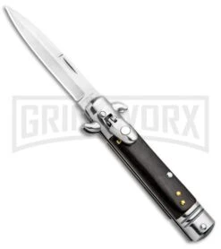 Milano 7.5" Lever Lock Automatic Knife Black Wood - Bayonet Satin