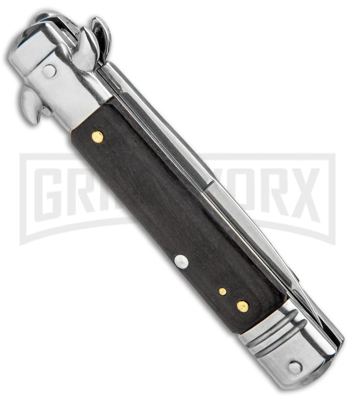 Milano 7.5" Lever Lock Automatic Knife Black Wood - Bayonet Satin 5 Milano 7.5" Lever Lock Automatic Knife Black Wood - Bayonet Satin - Image 3