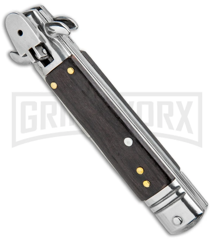 Milano 7.5" Lever Lock Automatic Knife Black Wood - Bayonet Satin 4 Milano 7.5" Lever Lock Automatic Knife Black Wood - Bayonet Satin - Image 2