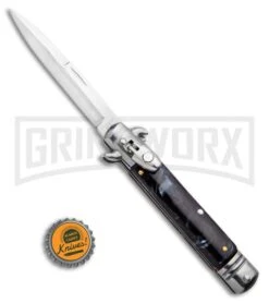 Milano 8.5" Lever Lock Automatic Knife Black Marble - Bayonet Satin -Featured Knife Shop Milano 8.5 Lever Lock Automatic Knife Black Marble Bayonet Satin GX 33706 ns bottlecap large