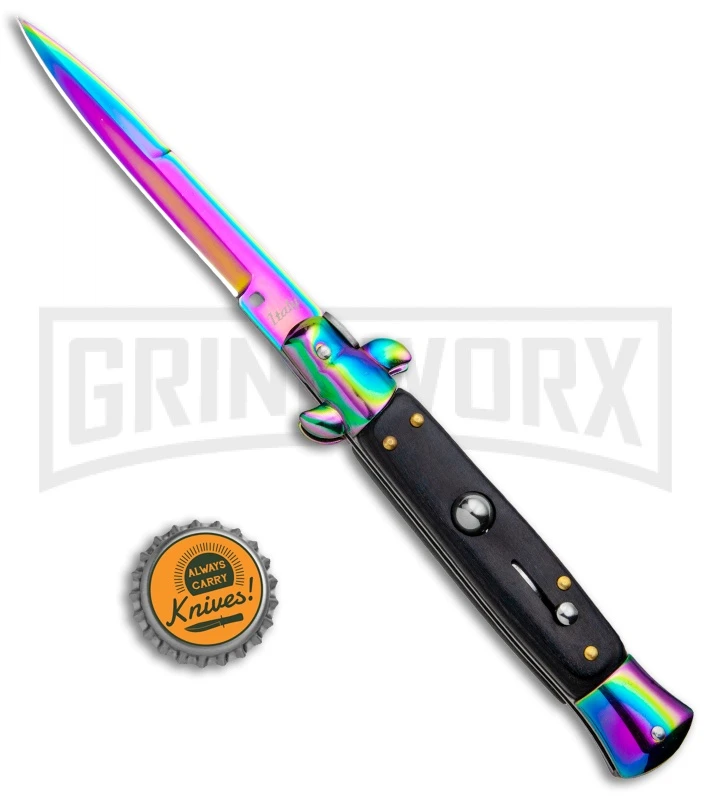 Milano 9" Italian Stiletto Black Wood Automatic Knife - Bayonet Spectrum 7 Milano 9" Italian Stiletto Black Wood Automatic Knife - Bayonet Spectrum - Image 5