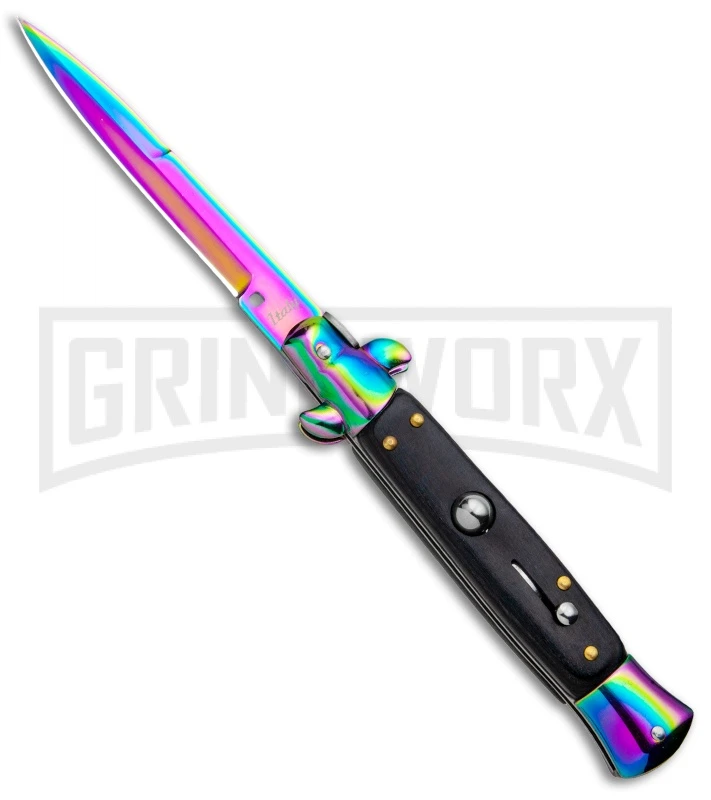 Milano 9" Italian Stiletto Black Wood Automatic Knife - Bayonet Spectrum 3 Milano 9" Italian Stiletto Black Wood Automatic Knife - Bayonet Spectrum