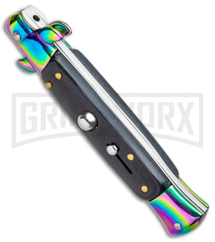 Milano 9" Italian Stiletto Black Wood Automatic Knife - Bayonet Spectrum 4 Milano 9" Italian Stiletto Black Wood Automatic Knife - Bayonet Spectrum - Image 2