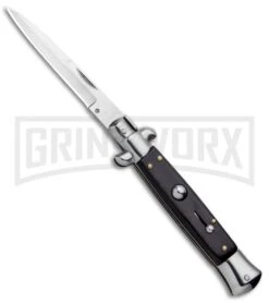 Milano 9" Italian Stiletto Black Wood Automatic Knife - Bayonet Satin