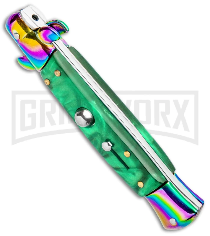 Milano 9" Italian Stiletto Green Swirl Automatic Knife - Bayonet Spectrum 4 Milano 9" Italian Stiletto Green Swirl Automatic Knife - Bayonet Spectrum - Image 2