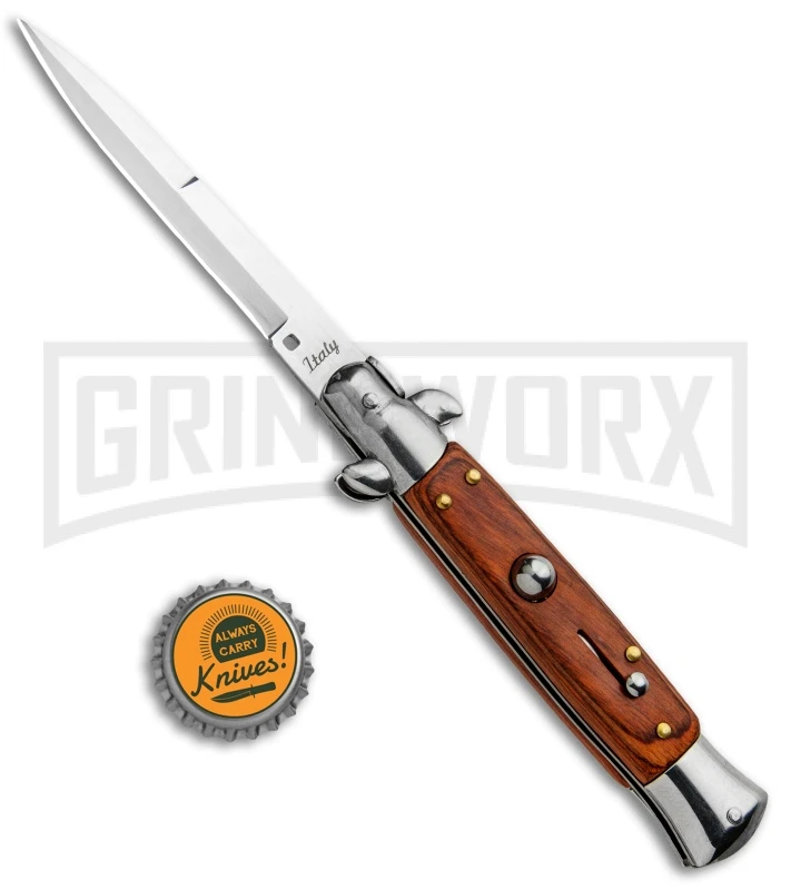 Milano 9" Rosewood Italian Style Automatic Knife - Bayonet Satin 7 Milano 9" Rosewood Italian Style Automatic Knife - Bayonet Satin - Image 5