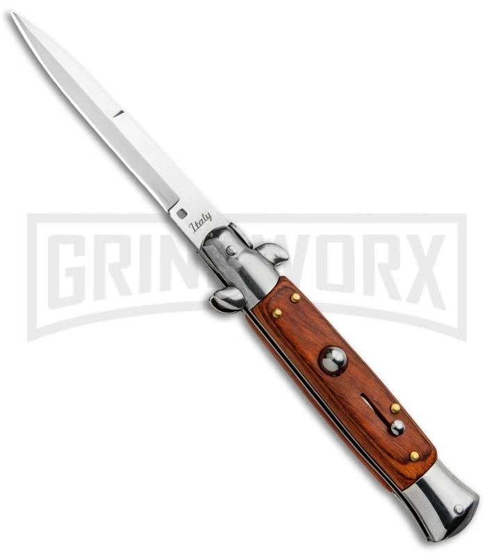 Milano 9" Rosewood Italian Style Automatic Knife - Bayonet Satin 3 Milano 9" Rosewood Italian Style Automatic Knife - Bayonet Satin
