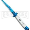 Milano 9" Italian Stiletto White Swirl Automatic Knife - Bayonet Blue Plain