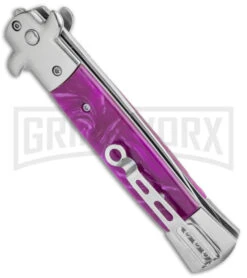 Milano 9" Stiletto Purple Automatic Knife - Satin Bayonet Plain -Featured Knife Shop Milano 9in Stiletto Purple Auto Bayo GX 35311 jr side large