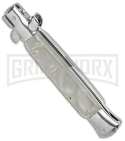 Milano 9" White Acrylic Bayonet (4" Satin) -Featured Knife Shop Milano 9in White Acrylic Bayonet Satin GX 37522 jr side large