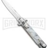 Milano 7.5" Lever Lock Automatic Knife White Marble - Bayonet Satin