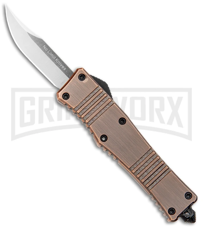 No Limit Knives Cali-Legal OTF Automatic Knife Bronze - Clip Point Satin 3 No Limit Knives Cali-Legal OTF Automatic Knife Bronze - Clip Point Satin