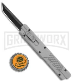 Firecracker XL Gray DA/OTF Automatic Knife - Tanto Black Plain -Featured Knife Shop Pocket Clip Gray DA OTF Auto Black Tanto 27065GY GX 35603 jr bottlecap large