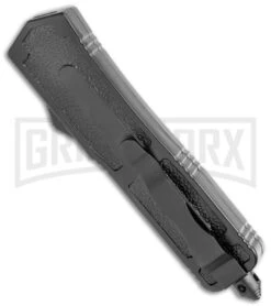 Rumble Black D/A OTF Automatic Knife Dagger Wolf Graphic - Two Tone Plain Serr -Featured Knife Shop Rumble Black DA OTF Auto Dagger Wolf Graphic TT Plain Serr GX 36384 jr side large