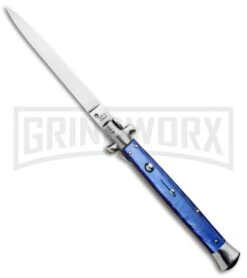 SKM 13" Italian Stiletto Blue Pearlex Automatic Knife - Flat Grind