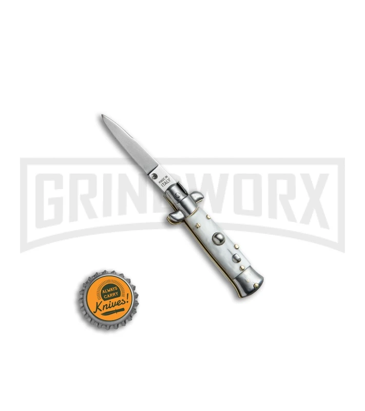 SKM 4.5" Italian Mini Stiletto White Pearlex Automatic Knife - Swedge 6 SKM 4.5" Italian Mini Stiletto White Pearlex Automatic Knife - Swedge - Image 4