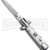 SKM 4.5" Italian Mini Stiletto White Pearlex Automatic Knife - Swedge