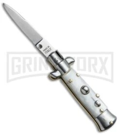 SKM 4.5" Italian Mini Stiletto White Pearlex Automatic Knife - Swedge