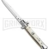 SKM 9" Italian Stiletto Honey Horn Automatic Knife - Bayonet -Featured Knife Shop SKM 9in Italian Stiletto Auto Honey Horn Satin Bayo BHQ 131268 jr large