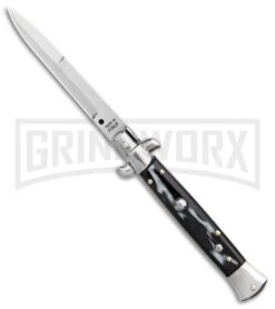 SKM 9" Italian Stiletto Sim Dark Horn Automatic Knife - Satin Bayonet