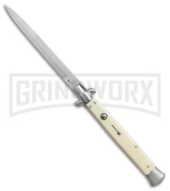 SKM 13" Italian Stiletto Sim Ivory Automatic Knife - Bayonet
