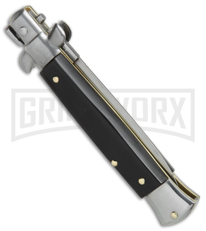 SKM/AB 8" Italian Stiletto Dark Horn Automatic Knife - Satin Dagger 4 SKM/AB 8" Italian Stiletto Dark Horn Automatic Knife - Satin Dagger - Image 2