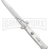 SKM 9" Italian Stiletto White Pearlex Automatic Knife - Satin Bayonet