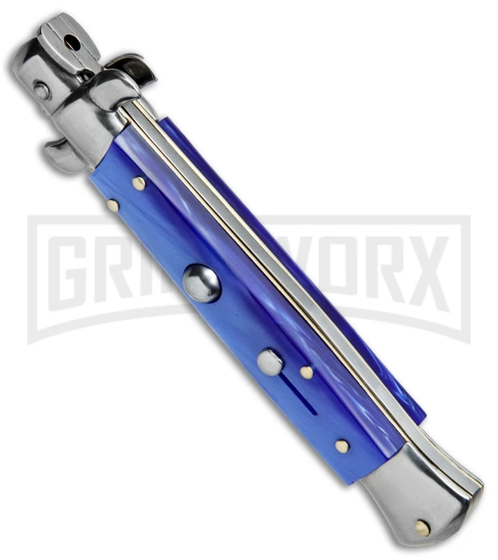 SKM/AB 9" Blue Pearlex Automatic Stiletto Knife - Satin Kris 4 SKM/AB 9" Blue Pearlex Automatic Stiletto Knife - Satin Kris - Image 2