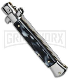 SKM/AB 9" Sim Horn Automatic Stiletto Knife - Satin Kris 8 SKM/AB 9" Sim Horn Automatic Stiletto Knife - Satin Kris -Featured Knife Shop SKM AB 9in Italian Stiletto Sim Horn Kriss BP 2662 jr side large