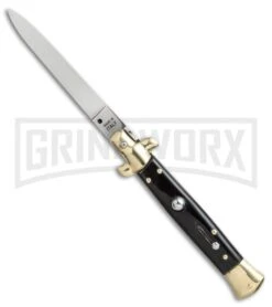 SKM 9" Italian Stiletto Dark Horn Brass Automatic Knife - Flat