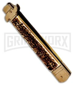 CKM 9.75" Slimline Stag Leverlock Automatic Knife - Black -Featured Knife Shop SKM Slimline Stag Leverlock Knife BHQ 94931 ns.side large