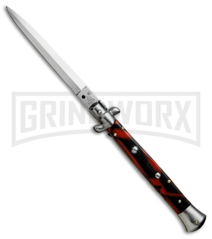 SKM Red Swirl Tiger Stripe 11" Automatic Stiletto Knife (Flat Grind) 3 SKM Red Swirl Tiger Stripe 11" Automatic Stiletto Knife (Flat Grind)