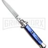 SKM 9" Italian Stiletto Blue Acrylic Automatic Knife - Flat Satin Plain 2 SKM 9" Italian Stiletto Blue Acrylic Automatic Knife - Flat Satin Plain -Featured Knife Shop SKM Stiletto Automatic Dagger Knife Blue BHQ 95294 ns large