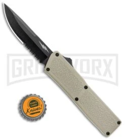 Thunder Tan D/A OTF Automatic Knife - Black Serr -Featured Knife Shop Thunder Tan DA OTF Auto Black Serr GX 34281 jr bottlecap large