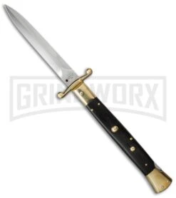 AGA Campolin 13" Stiletto Brass Swinguard Ebony Wood Automatic Knife - Dagger