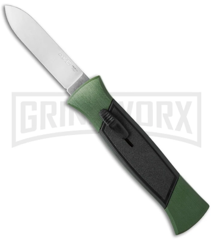 AKC 777 Blackfinger Green/Black OTF Automatic Knife - Flat Grind Satin Plain 3 AKC 777 Blackfinger Green/Black OTF Automatic Knife - Flat Grind Satin Plain