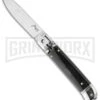 AKC Classic 7.75" Lever Lock Dark Horn Automatic Knife - Flat Grind -Featured Knife Shop akc 8in classic lever dark horn flat large
