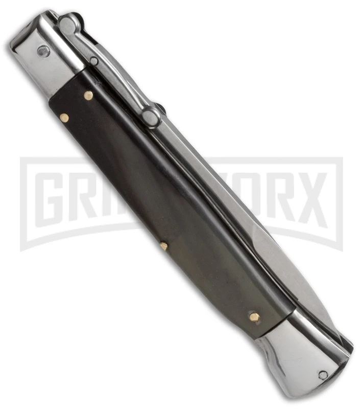 AKC 9" Italian Stiletto Swinguard Brazilian Horn Automatic Knife - Bayonet 4 AKC 9" Italian Stiletto Swinguard Brazilian Horn Automatic Knife - Bayonet - Image 2